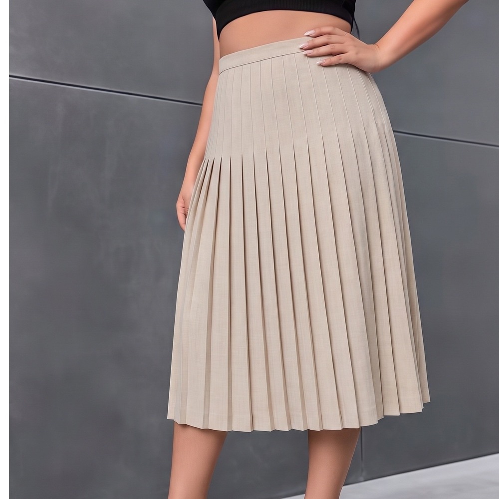 Jacqueline Ferrar Beige Pleated Midi Skirt Size 10 Accordion Pleat Career Wear